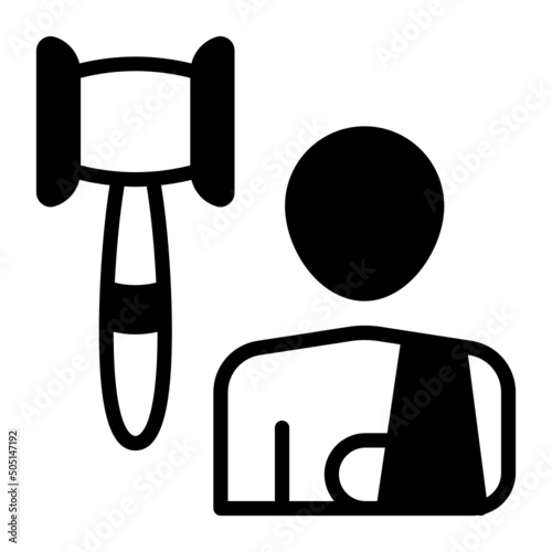 Right shoulder and arm damage vector icon design, Lawyer and Legal System symbol, Different Fields of Law Sign, Advocate and attorney stock illustration, injured at work Concept