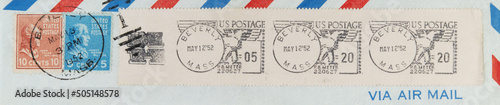 briefmarke stamp vintage retro alt old beverly massachusetts usa amerika america 1952 adler bird eagle vogel luftpost airmail papier paper gestempelt frankiert cancel photo