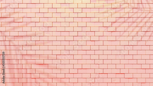 Pink Brick wall and Shadow from tree. for texture background. 3D Render.