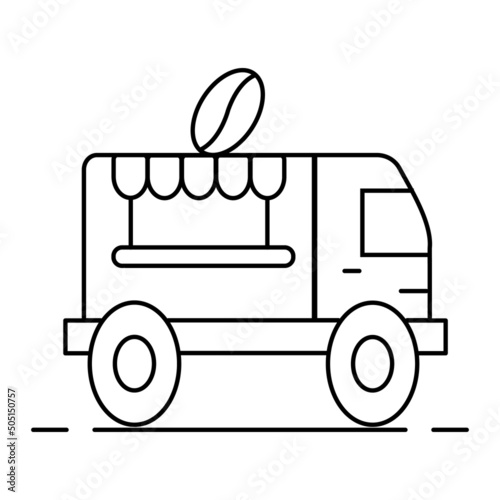 Street food truck icon template. Vector line trade van illustration.
