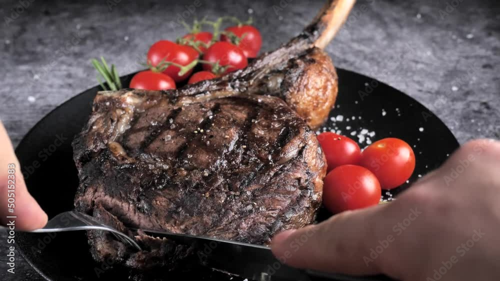 Ribeye Tomahawk Steak Irish Beef Grilled Cuts With A Knife High