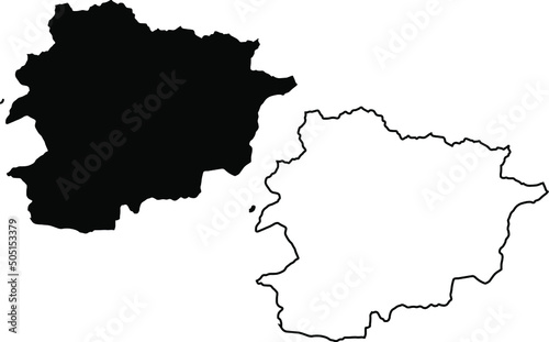 Basis silhouettes on white background. Map of Andorra
