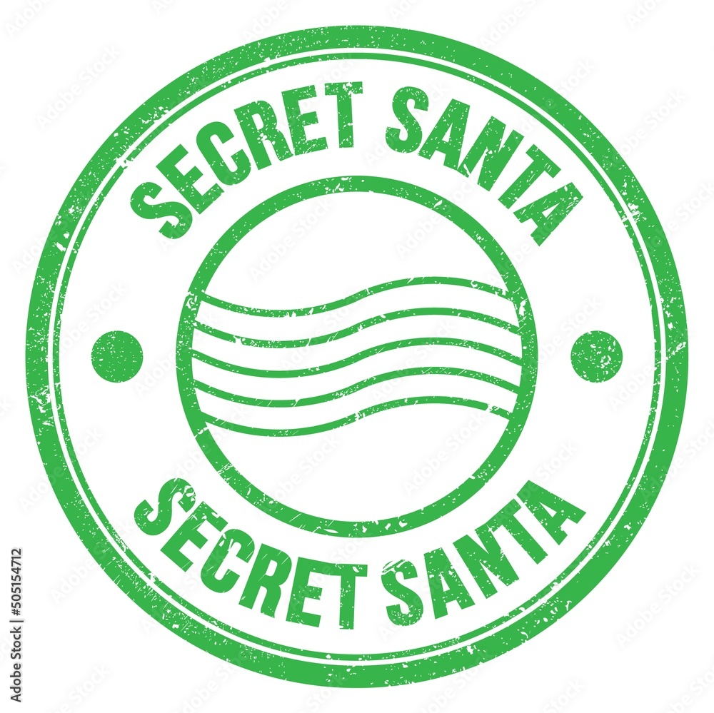 SECRET SANTA text written on green round postal stamp sign SECRET SANTA text written on green round postal stamp sign