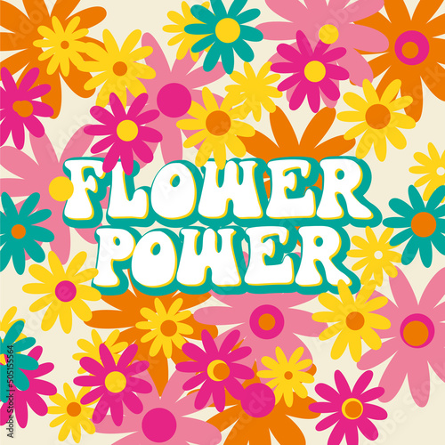  Flower power. Hippie style lettering. Vector illustration