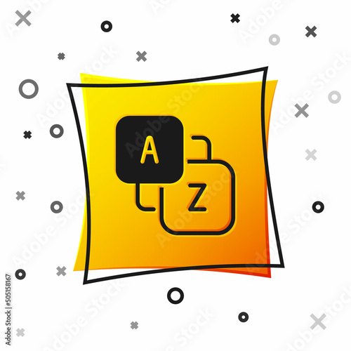 Black Vocabulary icon isolated on white background. Yellow square button. Vector
