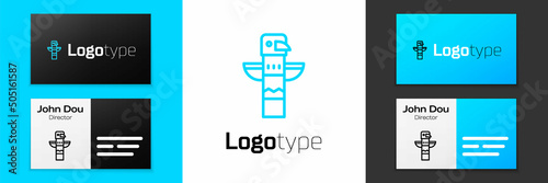 Blue line Canadian totem pole icon isolated on white background. Logo design template element. Vector