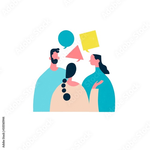 Spot Illustrations Icon of Characters Discussing Ideas in Colour