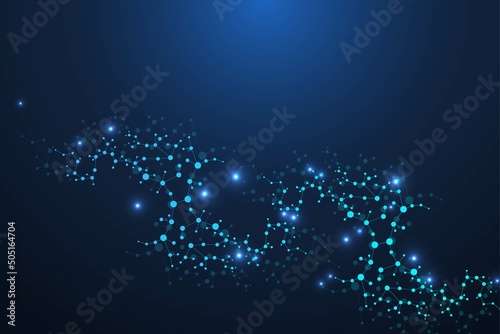 Structure molecule and communication. Dna, atom, neurons. Scientific concept for your design. Connected lines with dots. Medical, technology, chemistry, science background. Vector illustration.
