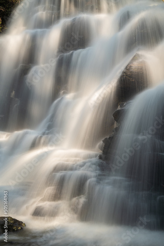 Waterfall close up at Yellow Branch Falls in Walhalla  South Carolina  USA.