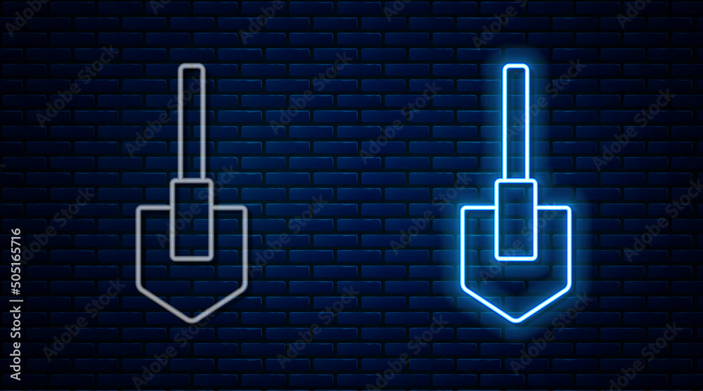 Glowing neon line Shovel icon isolated on brick wall background. Gardening tool. Tool for horticulture, agriculture, farming. Vector Glowing neon line Shovel icon isolated on brick wall background. Gardening tool. Tool for horticulture, agriculture, farming. Vector