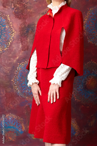 
women elegant red warm wool suit