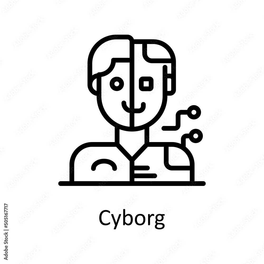 Cyborg vector outline Icon Design illustration. Artificial Intelligence Symbol on White background EPS 10 File