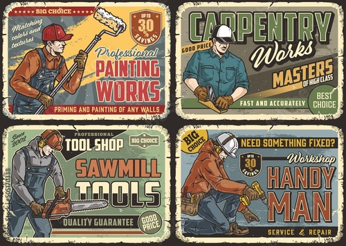 Manual workers with tools horizontal posters set