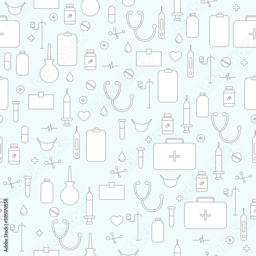 Medical pattern of linear icons. Vector illustration