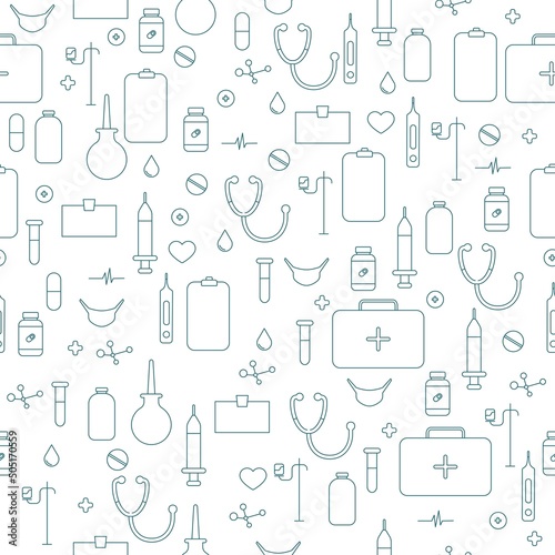 Medical pattern of linear icons. Vector illustration