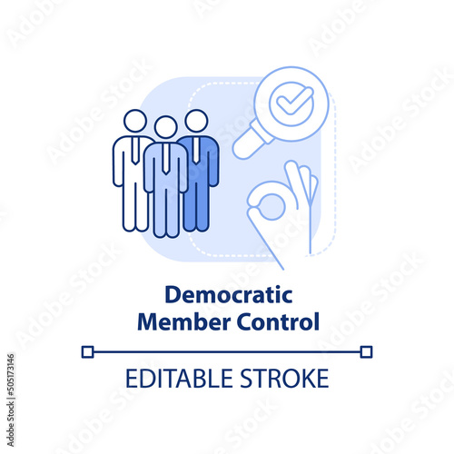 Democratic member control light blue concept icon. Cooperative principle abstract idea thin line illustration. Isolated outline drawing. Editable stroke. Arial, Myriad Pro-Bold fonts used