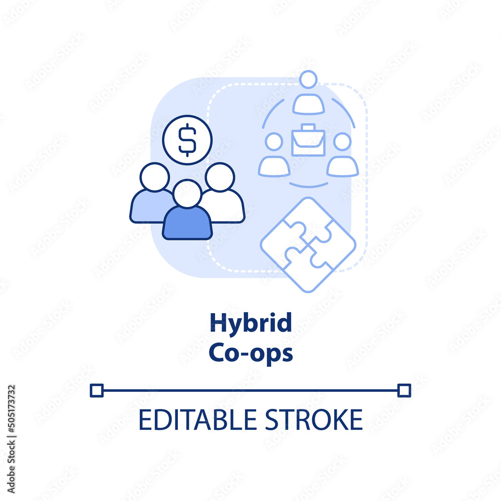 Hybrid co-ops light blue concept icon. Worker-consumer cooperative abstract idea thin line illustration. Access to capital. Isolated outline drawing. Editable stroke. Arial, Myriad Pro-Bold fonts used Hybrid co-ops light blue concept icon. Worker-consumer cooperative abstract idea thin line illustration. Access to capital. Isolated outline drawing. Editable stroke. Arial, Myriad Pro-Bold fonts used
