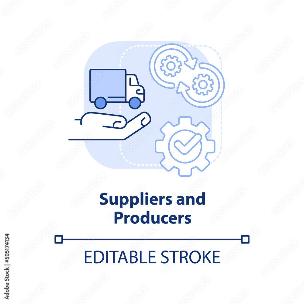 Suppliers and producers light blue concept icon. Category of cooperative members abstract idea thin line illustration. Isolated outline drawing. Editable stroke. Arial, Myriad Pro-Bold fonts used Suppliers and producers light blue concept icon. Category of cooperative members abstract idea thin line illustration. Isolated outline drawing. Editable stroke. Arial, Myriad Pro-Bold fonts used