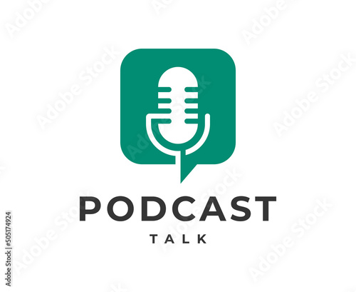 Podcast Logo design using Microphone and Bubble chat or talk icon design template