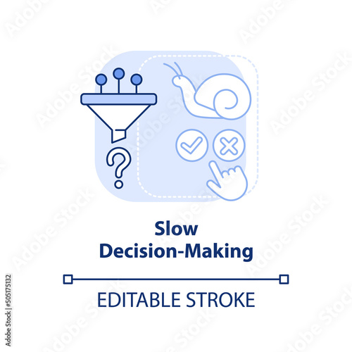 Slow decision-making light blue concept icon. Cooperative society drawback abstract idea thin line illustration. Isolated outline drawing. Editable stroke. Arial, Myriad Pro-Bold fonts used