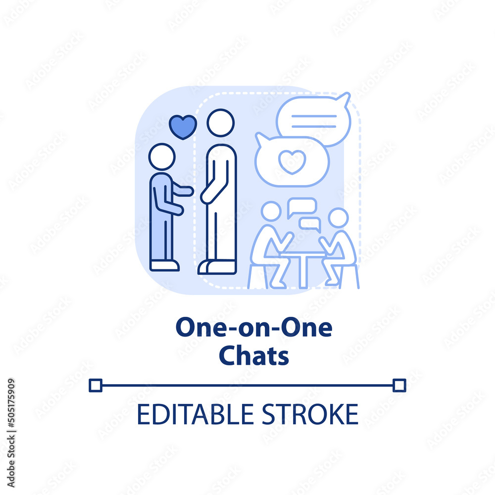 One on one chat light blue concept icon. Individual relationship. Spend time together abstract idea thin line illustration. Isolated outline drawing. Editable stroke. Arial, Myriad Pro-Bold fonts used One on one chat light blue concept icon. Individual relationship. Spend time together abstract idea thin line illustration. Isolated outline drawing. Editable stroke. Arial, Myriad Pro-Bold fonts used