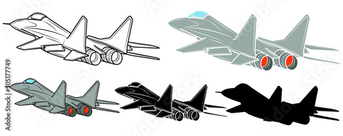 Set of Vector illustration of a fighter jet on a white background.