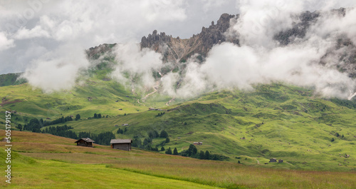 Misty day in the Dolomites mountains