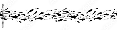 Fish wave black seamless pattern. Vector illustration