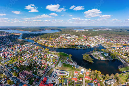 Fototapeta Naklejka Na Ścianę i Meble -  Augustów, rzeka Netta i jezioro Necko, widok z lotu ptaka