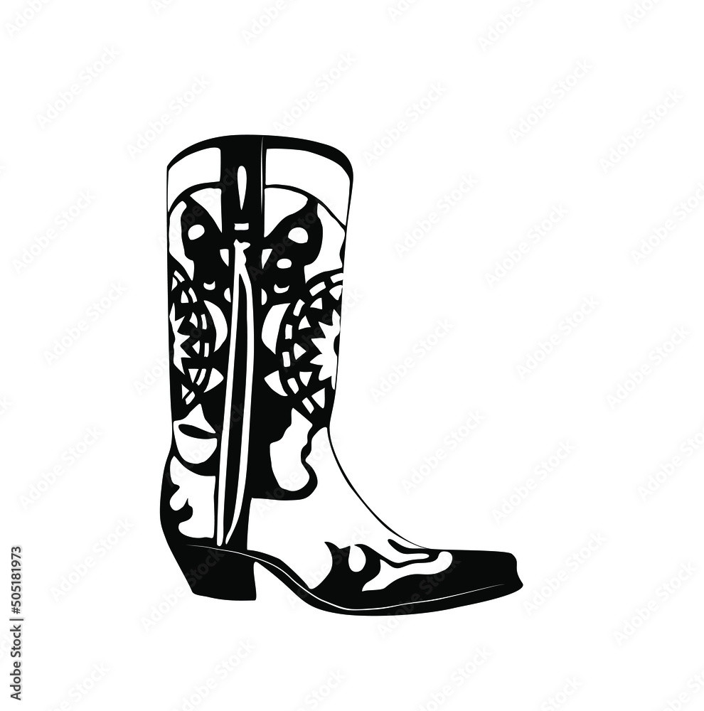 Cowgirl boots with traditional Wild West Sun decoration silhouette ...