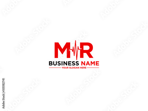 Alphabet MR Logo, Letter Mr rm Medical Logo Image Vector With Red Color and Heart Symbol Design