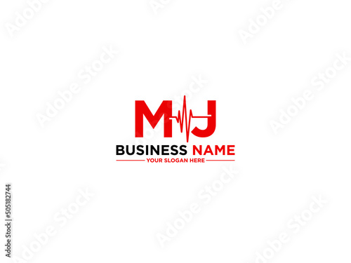 Alphabet MJ Logo, Letter Mj jm Medical Logo Image Vector With Red Color and Heart Symbol Design