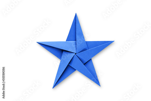 Blue paper star origami isolated on a white background photo