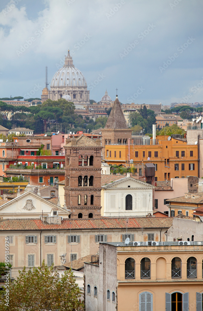 Cityscape of Rome and view of St. Peter's Dome, Rome, Italy