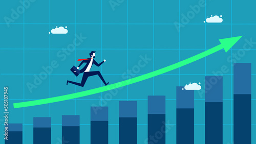 Business growth. Businessman running on a growth arrow. business concept vector © Nastudio