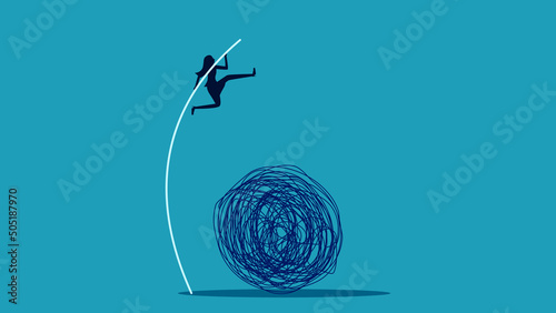 Avoid problems. Silhouette of a woman jumping from the chaos. vector illustration