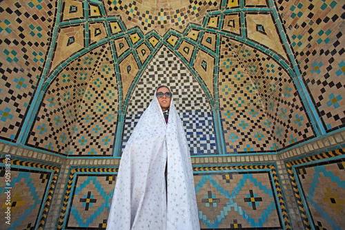 Woman at Imamzadeh Hossein Mausoleum, Qazvin, Iran photo