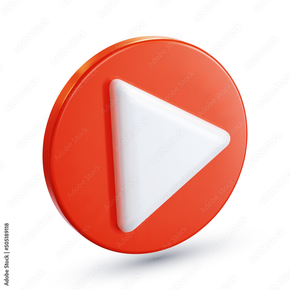 Red play button in perspective view. Video player icon concept. Realistic 3D vector illustration isolated on white background Red play button in perspective view. Video player icon concept. Realistic 3D vector illustration isolated on white background
