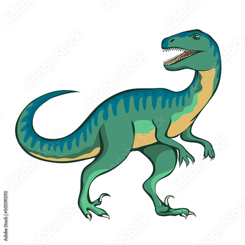 Velociraptor with dangerous claws. Predatory dinosaur of the Jurassic period. Strong hunter raptor. Prehistoric pangolin. Cartoon vector art illustration hand drawn isolated on white background