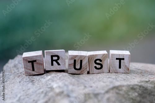 Trust  word on wooden cube