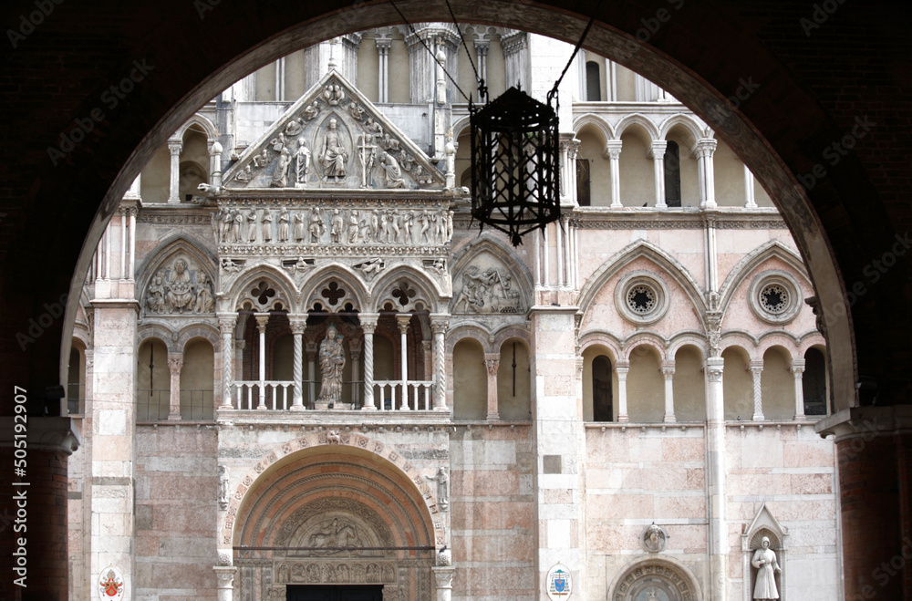 The facade of San Giorgio cathedral, Ferrara, Italy