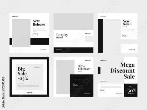 Set of Modern Luxury Fashion Square Banners designed for flyers and social media post feeds. This collection embodies the essence of opulence and contemporary style.
