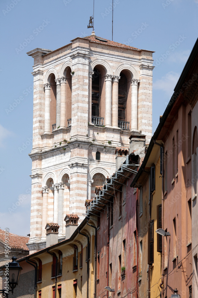 Bell tower of San Giorgio's cathedral, Ferrara, Italy