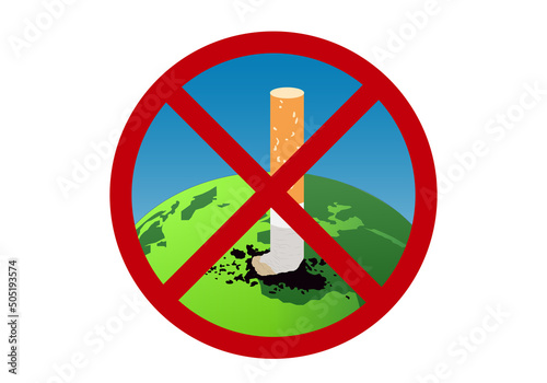 Prohibido tirar colillas de cigarrillos al planeta Tierra. Ecología. Tabaco