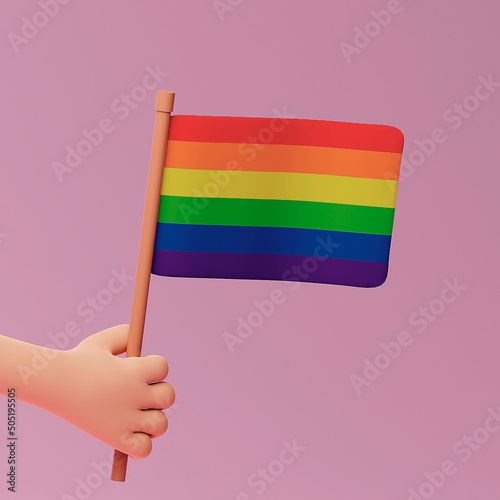 Hand with LGBT flag. Pride month. Freedom. 3D render