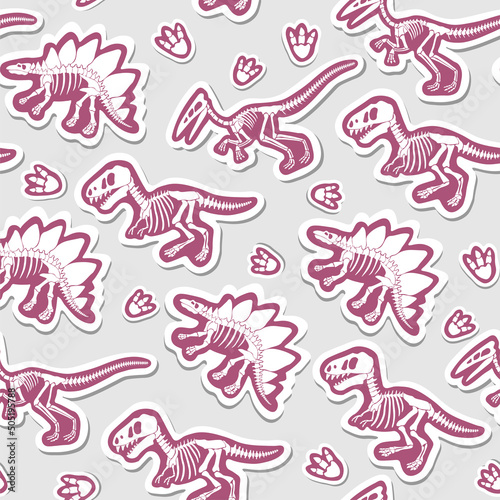 Fototapeta Naklejka Na Ścianę i Meble -   Sticker vector pattern with dinosaur skeleton. 