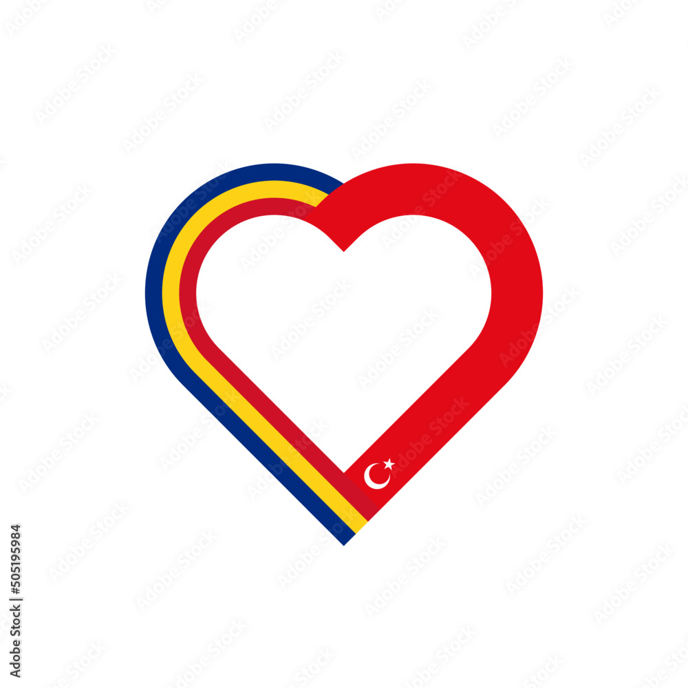 unity concept. heart ribbon icon of romania and turkey flags. vector illustration isolated on white background unity concept. heart ribbon icon of romania and turkey flags. vector illustration isolated on white background