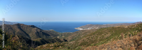 Panoramic view of a coast landscape at the Mediterranean sea near El Port de la Selva village in Catalonia, Spain photo