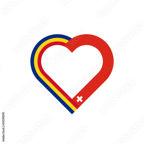 unity concept. heart ribbon icon of romania and switzerland flags. vector illustration isolated on white background