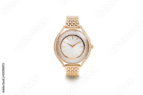 Luxury watch isolated on white background. With clipping path. Gold and dimond watch. Women watch. Female watch.